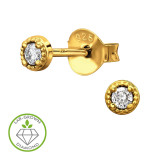 3.5Mm Circular Disk Beaded Edge Gold Plated - 925 Sterling Silver Diamond Ear Studs SD51322