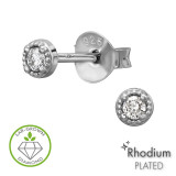 3.5Mm Circular Disk Beaded Edge Rhodium Plated - 925 Sterling Silver Diamond Ear Studs SD51323