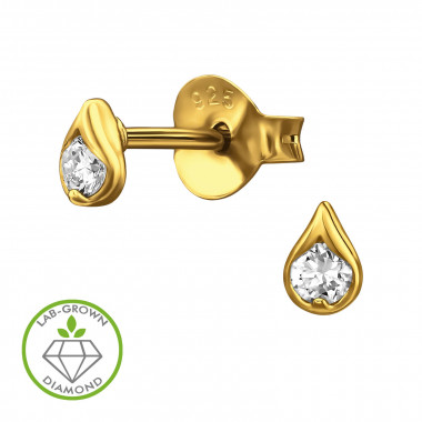 Teardrop Gold Plated - 925 Sterling Silver Diamond Ear Studs SD51324