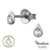 Teardrop Rhodium Plated - 925 Sterling Silver Diamond Ear Studs SD51325