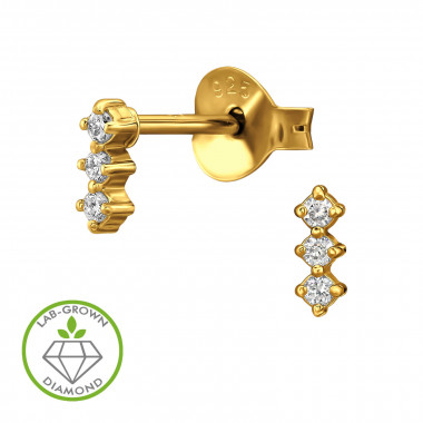 Triple Tiered Linear Gold Plated - 925 Sterling Silver Diamond Ear Studs SD51326