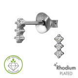 Triple Tiered Linear Rhodium Plated - 925 Sterling Silver Diamond Ear Studs SD51327