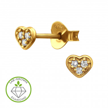 4mm Heart Gold Plated - 925 Sterling Silver Diamond Ear Studs SD51328
