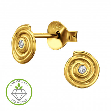Coiled Spiral Gold Plated - 925 Sterling Silver Diamond Ear Studs SD51332