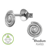 Coiled Spiral Rhodium Plated - 925 Sterling Silver Diamond Ear Studs SD51333