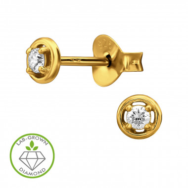 4mm Floating Core Circle Gold Plated - 925 Sterling Silver Diamond Ear Studs SD51334