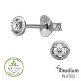 4mm Floating Core Circle Rhodium Plated - 925 Sterling Silver Diamond Ear Studs SD51335