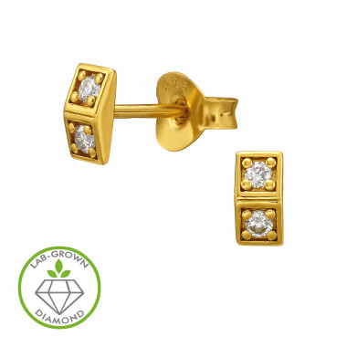 Double Square Gold Plated - 925 Sterling Silver Diamond Ear Studs SD51493