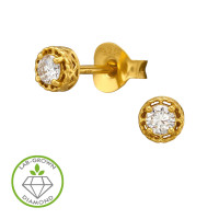 Circular Crown With Heart Cut-Out Gold Plated - 925 Sterling Silver Diamond Ear Studs SD51495 Circular Crown With Heart Cut-Out Gold Plated - 925 Sterling Silver Diamond Ear Studs SD51495