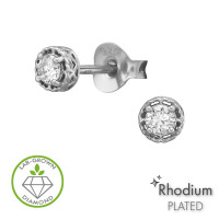 Circular Crown With Heart Cut-Out Rhodium Plated - 925 Sterling Silver Diamond Ear Studs SD51496 Circular Crown With Heart Cut-Out Rhodium Plated - 925 Sterling Silver Diamond Ear Studs SD51496