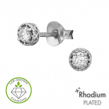 Circular Crown With Heart Cut-Out Rhodium Plated - 925 Sterling Silver Diamond Ear Studs SD51496