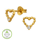 Open Beaded Heart Gold Plated - 925 Sterling Silver Diamond Ear Studs SD51497