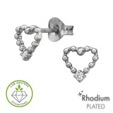 Open Beaded Heart Rhodium Plated - 925 Sterling Silver Diamond Ear Studs SD51498