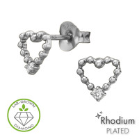 Open Beaded Heart Rhodium Plated - 925 Sterling Silver Diamond Ear Studs SD51498 Open Beaded Heart Rhodium Plated - 925 Sterling Silver Diamond Ear Studs SD51498