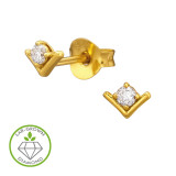 Chevron V-Shape Gold Plated - 925 Sterling Silver Diamond Ear Studs SD51499