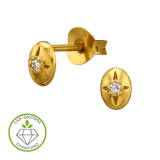 Oval Dome Gold Plated - 925 Sterling Silver Diamond Ear Studs SD51501