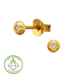 Round Hammered Faceted Texture Gold Plated - 925 Sterling Silver Diamond Ear Studs SD51503