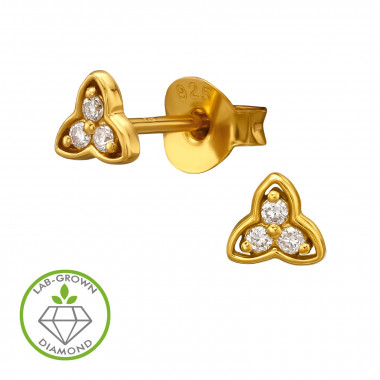 Trefoil Gold Plated - 925 Sterling Silver Diamond Ear Studs SD51509