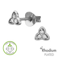 Trefoil Rhodium Plated - 925 Sterling Silver Diamond Ear Studs SD51510 Trefoil Rhodium Plated - 925 Sterling Silver Diamond Ear Studs SD51510
