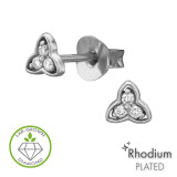 Trefoil Rhodium Plated - 925 Sterling Silver Diamond Ear Studs SD51510
