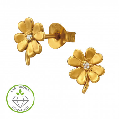 Four-Leaf Clover Gold Plated - 925 Sterling Silver Diamond Ear Studs SD51511