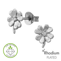 Four-Leaf Clover Rhodium Plated - 925 Sterling Silver Diamond Ear Studs SD51512 Four-Leaf Clover Rhodium Plated - 925 Sterling Silver Diamond Ear Studs SD51512