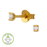 U-Shaped Curved Channel Gold Plated - 925 Sterling Silver Diamond Ear Studs SD51513