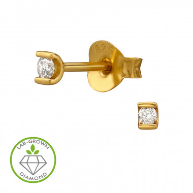 U-Shaped Curved Channel Gold Plated - 925 Sterling Silver Diamond Ear Studs SD51513