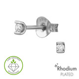 U-Shaped Curved Channel Rhodium Plated - 925 Sterling Silver Diamond Ear Studs SD51514