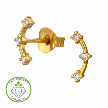 Crescent Bar Gold Plated - 925 Sterling Silver Diamond Ear Studs SD51515