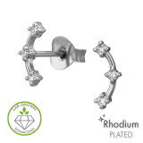 Crescent Bar Rhodium Plated - 925 Sterling Silver Diamond Ear Studs SD51516