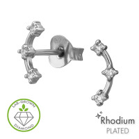 Crescent Bar Rhodium Plated - 925 Sterling Silver Diamond Ear Studs SD51516 Crescent Bar Rhodium Plated - 925 Sterling Silver Diamond Ear Studs SD51516