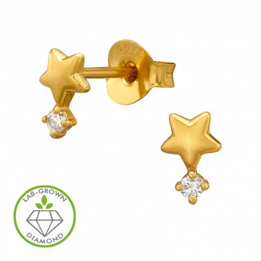 Five Pointed Star With 4-Prong Setting Gold Plated - 925 Sterling Silver Diamond Ear Studs SD51517