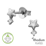 Five Pointed Star With 4-Prong Setting Rhodium Plated - 925 Sterling Silver Diamond Ear Studs SD51518