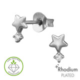 Five Pointed Star With 4-Prong Setting Rhodium Plated - 925 Sterling Silver Diamond Ear Studs SD51518