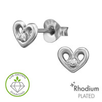 Heart 3-Prong Setting Rhodium Plated - 925 Sterling Silver Diamond Ear Studs SD51520 Heart 3-Prong Setting Rhodium Plated - 925 Sterling Silver Diamond Ear Studs SD51520
