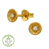 5mm Round Beaded Edge Gold Plated - 925 Sterling Silver Diamond Ear Studs SD51521