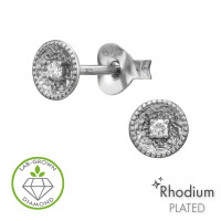 5mm Round Beaded Edge Rhodium Plated - 925 Sterling Silver Diamond Ear Studs SD51522 5mm Round Beaded Edge Rhodium Plated - 925 Sterling Silver Diamond Ear Studs SD51522