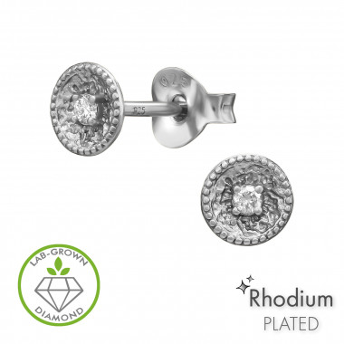 5mm Round Beaded Edge Rhodium Plated - 925 Sterling Silver Diamond Ear Studs SD51522