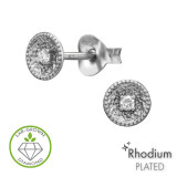 5mm Round Beaded Edge Rhodium Plated - 925 Sterling Silver Diamond Ear Studs SD51522