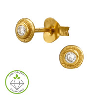 Textured Round Bead Cup Gold Plated - 925 Sterling Silver Diamond Ear Studs SD51523 Textured Round Bead Cup Gold Plated - 925 Sterling Silver Diamond Ear Studs SD51523