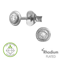 Textured Round Bead Cup Rhodium Plated - 925 Sterling Silver Diamond Ear Studs SD51524 Textured Round Bead Cup Rhodium Plated - 925 Sterling Silver Diamond Ear Studs SD51524