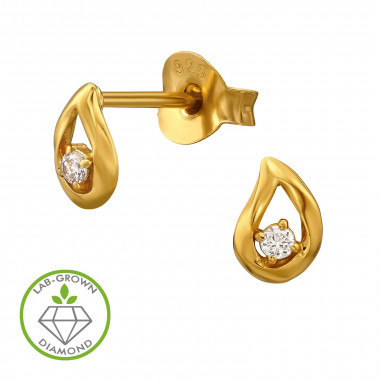 Twisted Teardrop Gold Plated - 925 Sterling Silver Diamond Ear Studs SD51525