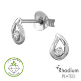 Twisted Teardrop Rhodium Plated - 925 Sterling Silver Diamond Ear Studs SD51526