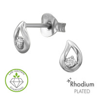Twisted Teardrop Rhodium Plated - 925 Sterling Silver Diamond Ear Studs SD51526 Twisted Teardrop Rhodium Plated - 925 Sterling Silver Diamond Ear Studs SD51526