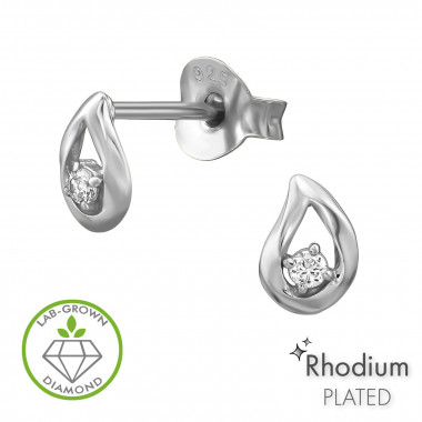 Twisted Teardrop Rhodium Plated - 925 Sterling Silver Diamond Ear Studs SD51526
