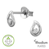 Twisted Teardrop Rhodium Plated - 925 Sterling Silver Diamond Ear Studs SD51526