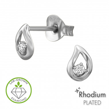 Twisted Teardrop Rhodium Plated - 925 Sterling Silver Diamond Ear Studs SD51526
