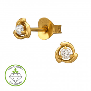 Triskelion Gold Plated - 925 Sterling Silver Diamond Ear Studs SD51532