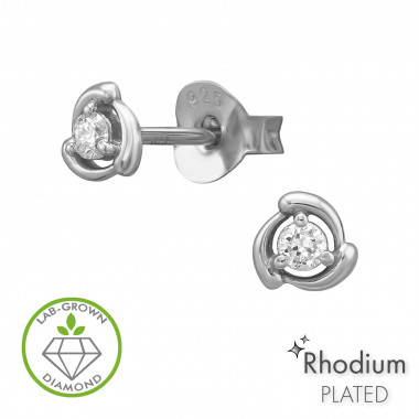 Triskelion Rhodium Plated - 925 Sterling Silver Diamond Ear Studs SD51533